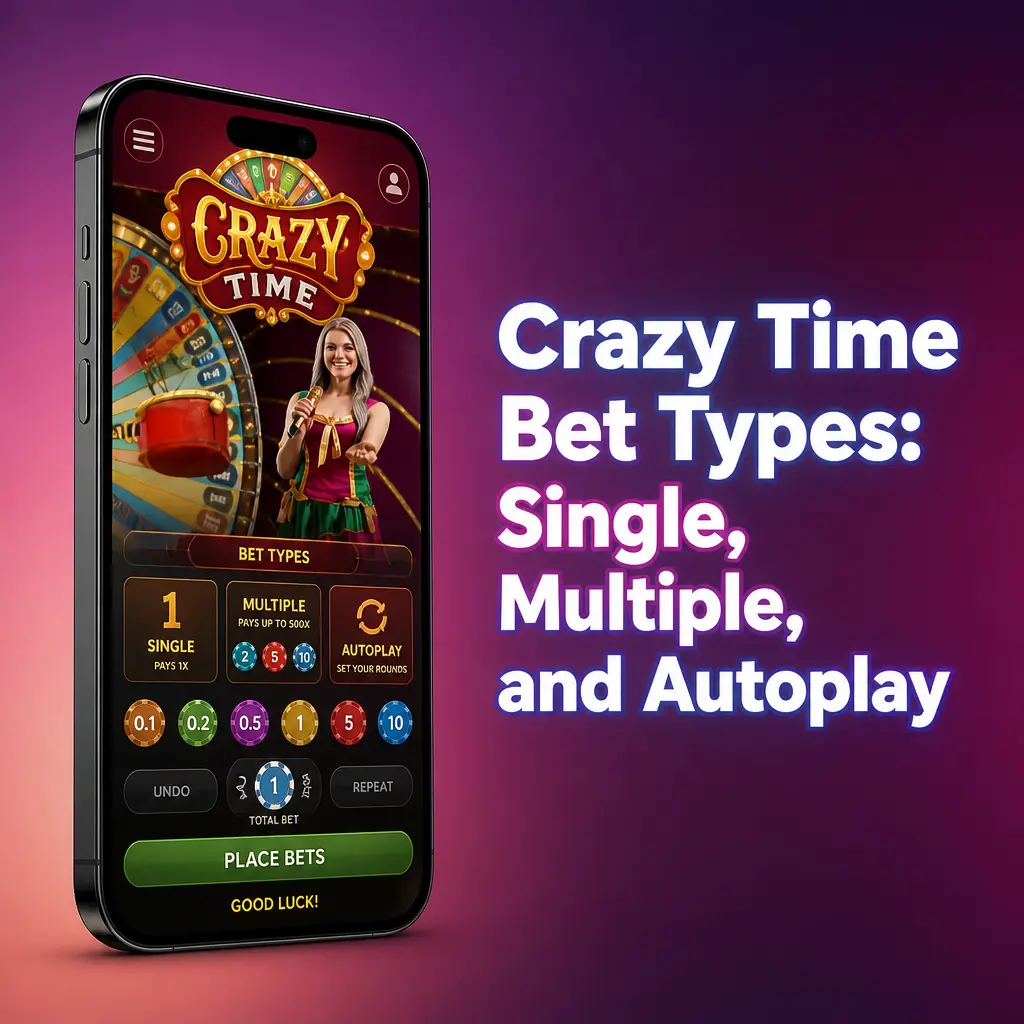 Crazy Time betting panel showing single, multiple, and Autoplay options